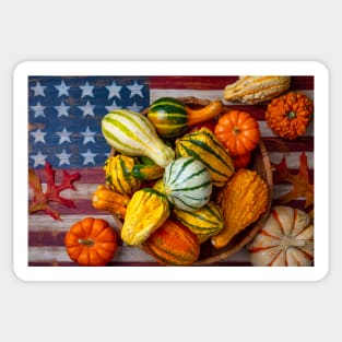 Autumn Basket On American Flag Sticker